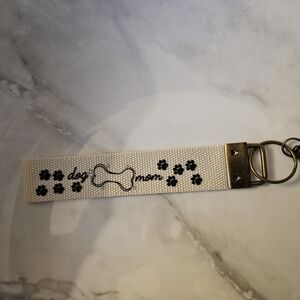 Dog Mom Keychain with Paw Prints - White